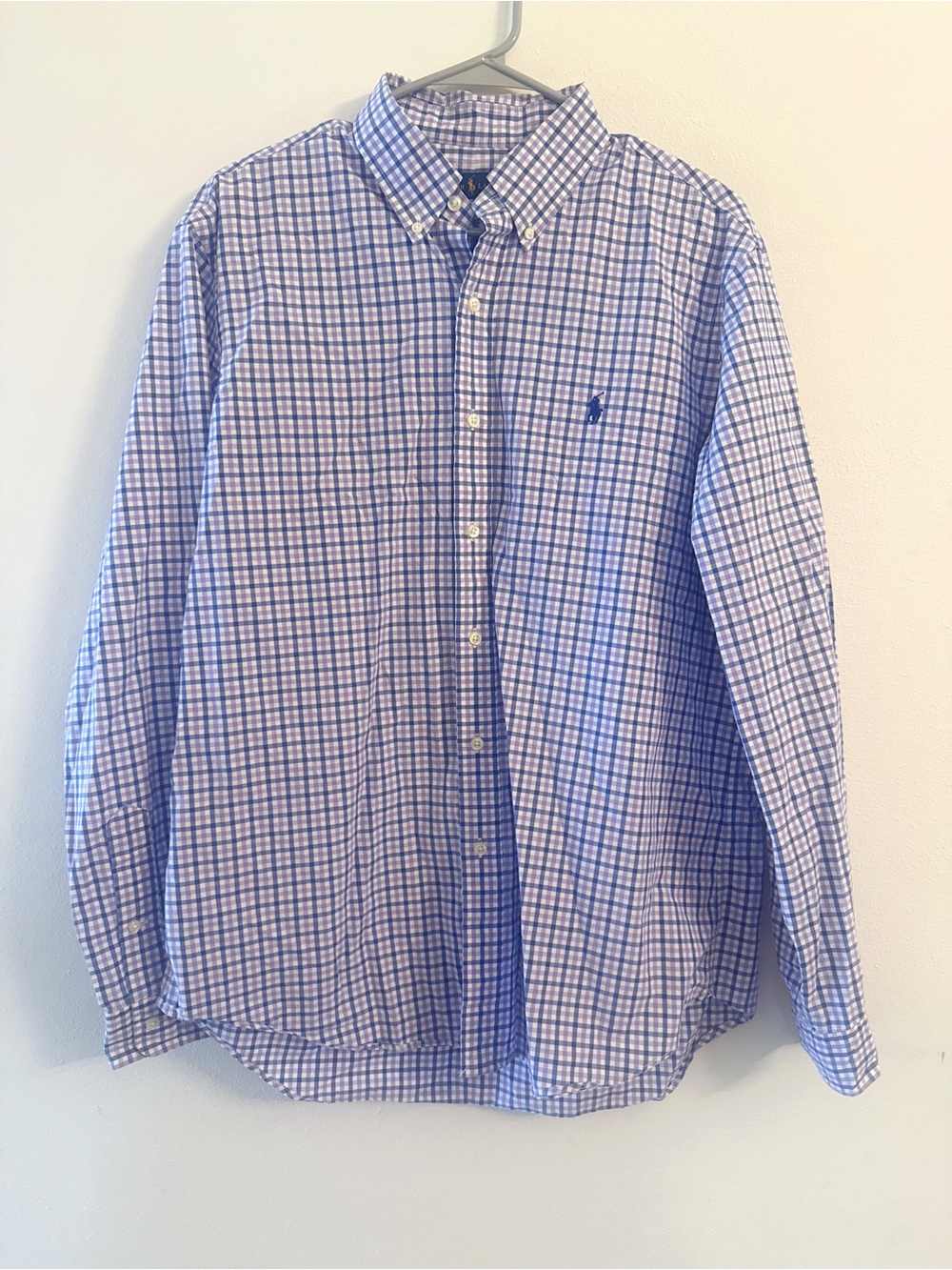 Ralph Lauren Plaid Button Down Shirt Blue Purple Long Sleeve Size L - Picture 2 of 9